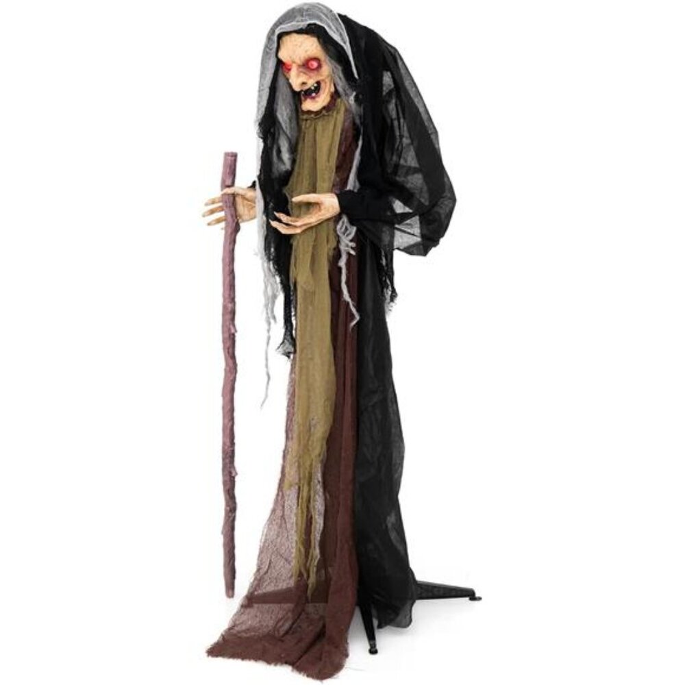 Tangkula 5 FT Halloween Animated Standing Witch, Life Size Animatronic Witch